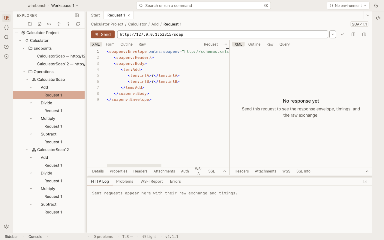 The generated Add request, open in the editor