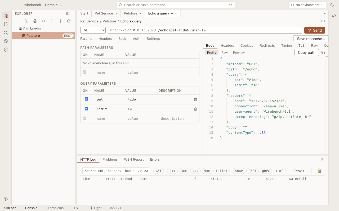 A REST request and its JSON response