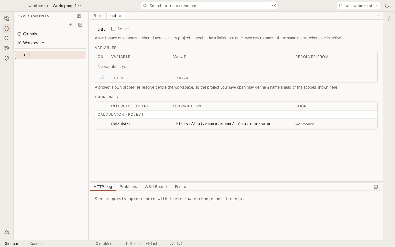 An endpoint override pointing a SOAP request at another environment
